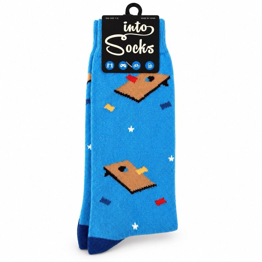 Into Socks Cornhole Crew Socks Blue Novelty Game Sports Mens size 7 -12